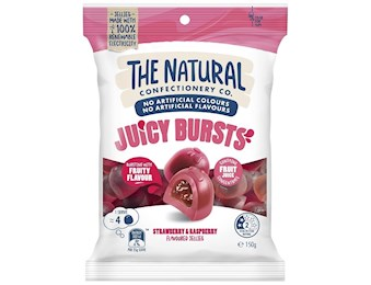 The Natural Confectionery Co JUICY BURSTS STRAW/RASPBERRY 150GX12