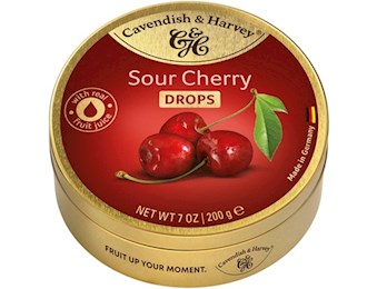 CAVENDISH AND HARVEY SOUR CHERRY DROPS TIN 200G 