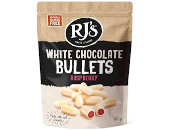 RJ'S WHITE CHOCOLATE RASPBERRY BULLETS 200G X12