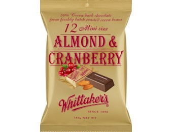 WHITTAKERS ALMOND&CRNBERRY MINI 180G