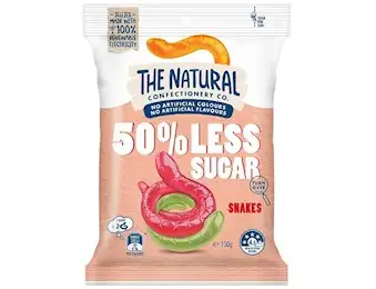 The Natural Confectionery Co50% LOW SUGER SNAKES F/PK 130G