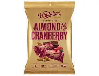 WHITTAKERS ALMOND&CRNBERRY MINI 180G