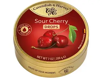 CAVENDISH AND HARVEY SOUR CHERRY DROPS TIN 200G 