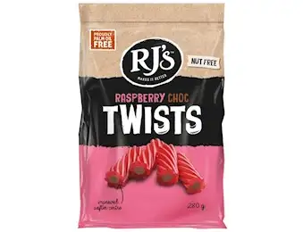 RJ'S RASPBERRY Chocolate TWISTS 280G