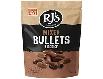 RJ'S DARK CHOCOLATE LICORICE BULLETS 200G X12