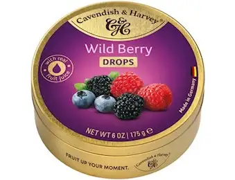 CAVENDISH AND HARVEY SFREE WILDBERRY DROP TIN 175G