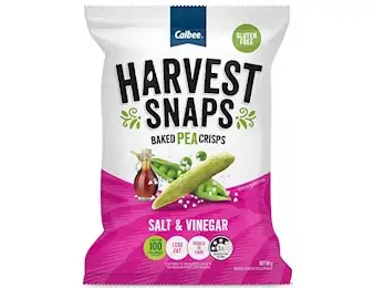HARVEST SNAPS BAKED PEA CRISPS SALT&VINEGAR 65G